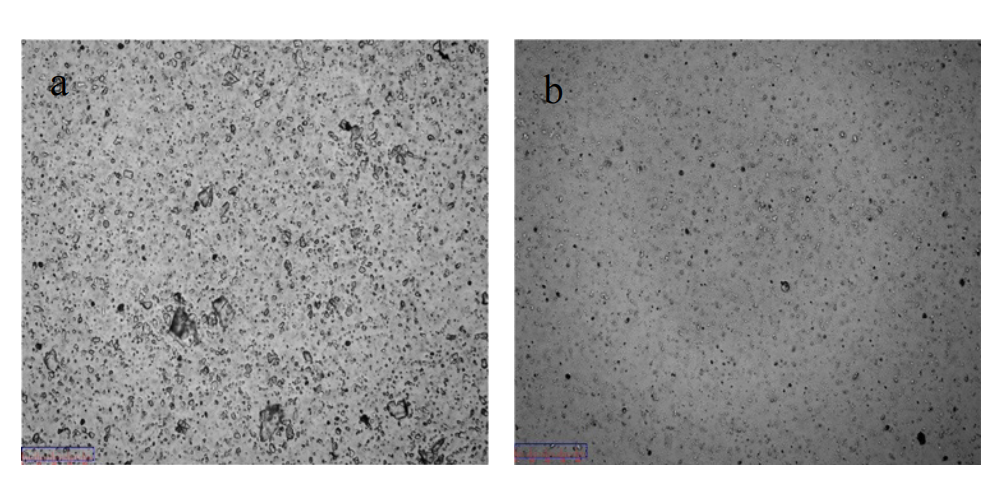 Images of SC under the milling time of 0.5 hours(a) and 4  hours(b)