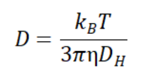 The diffusion coefficient D is obtained and related to the particle size, i.e., the hydrodynamic diameter DH, by the Stokes-Einstein equation.