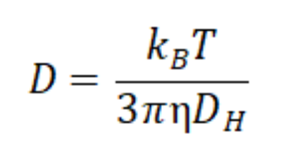 the hydrodynamic diameter DH, by the Stokes-Einstein equation
