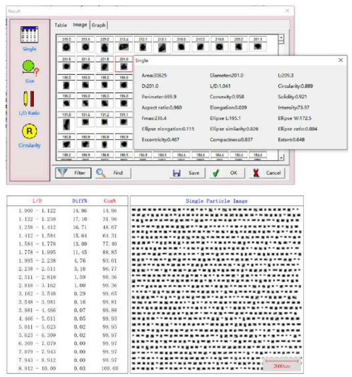 Parameters of particle shape in BeVision W1 image particle size & shape analysis system