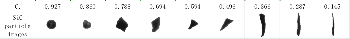 Circularity values and representative SiC particle images